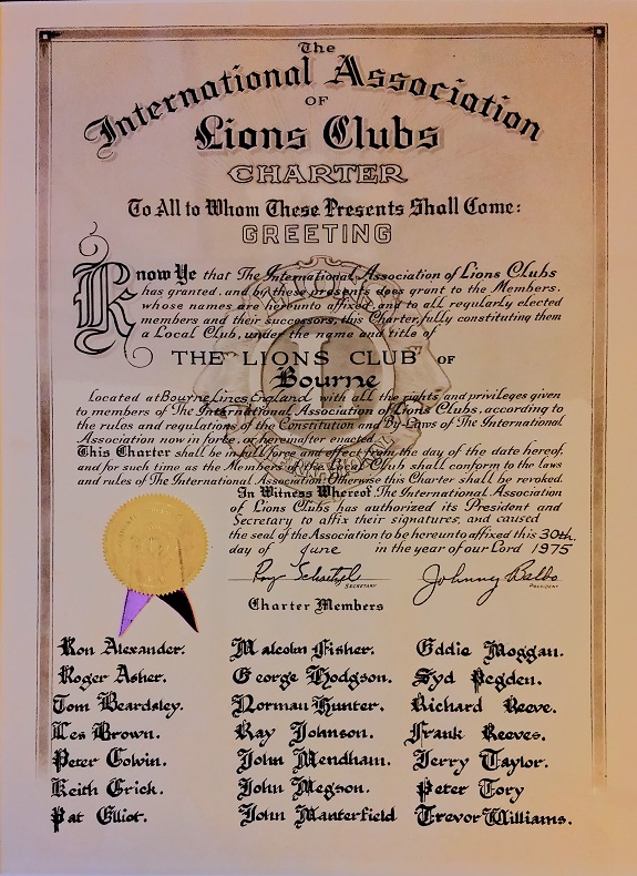 Bourne Lions Charter Certificate